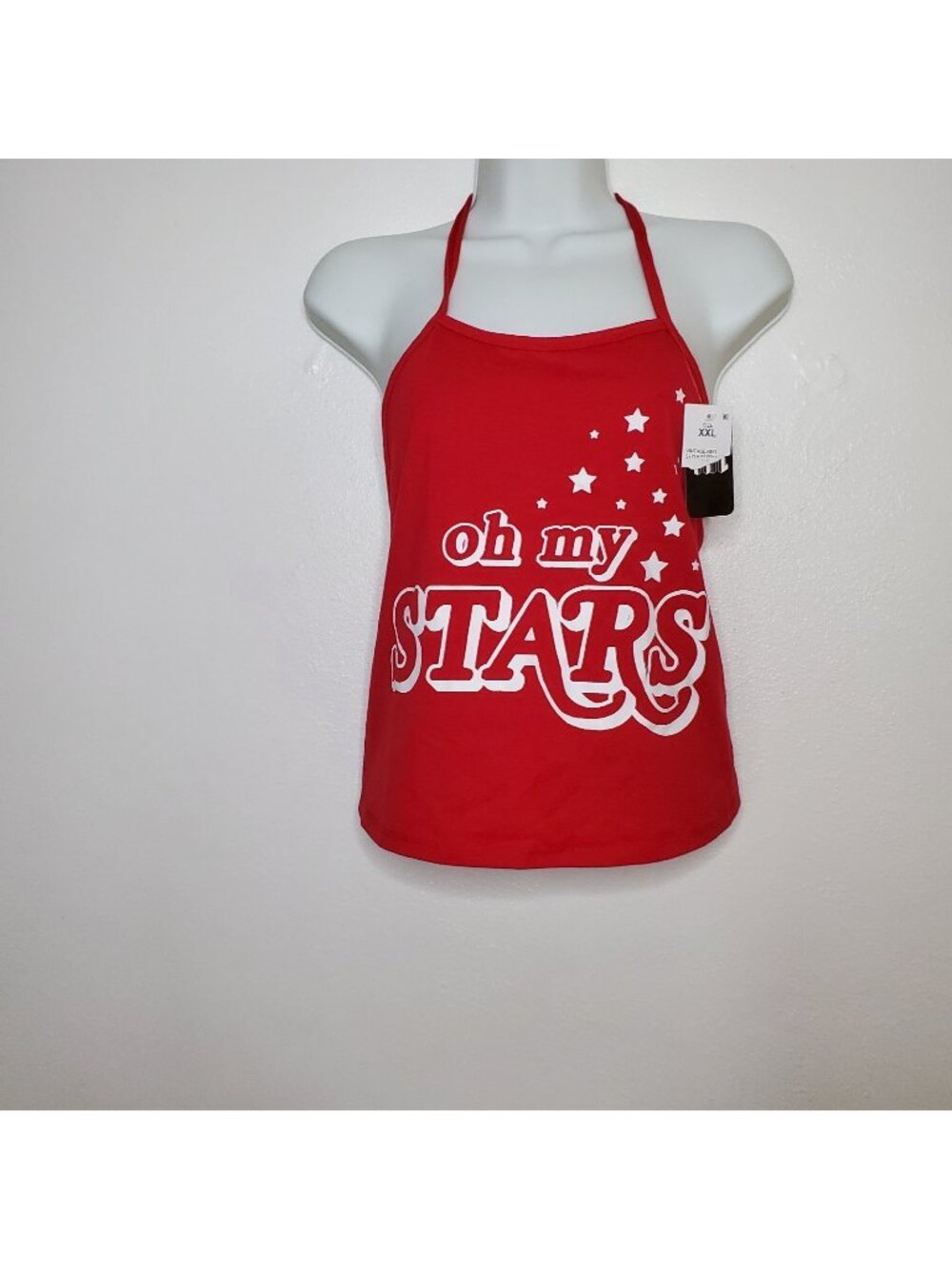 Women's Halter Top Size XXL Red White Oh My Stars 4th of July